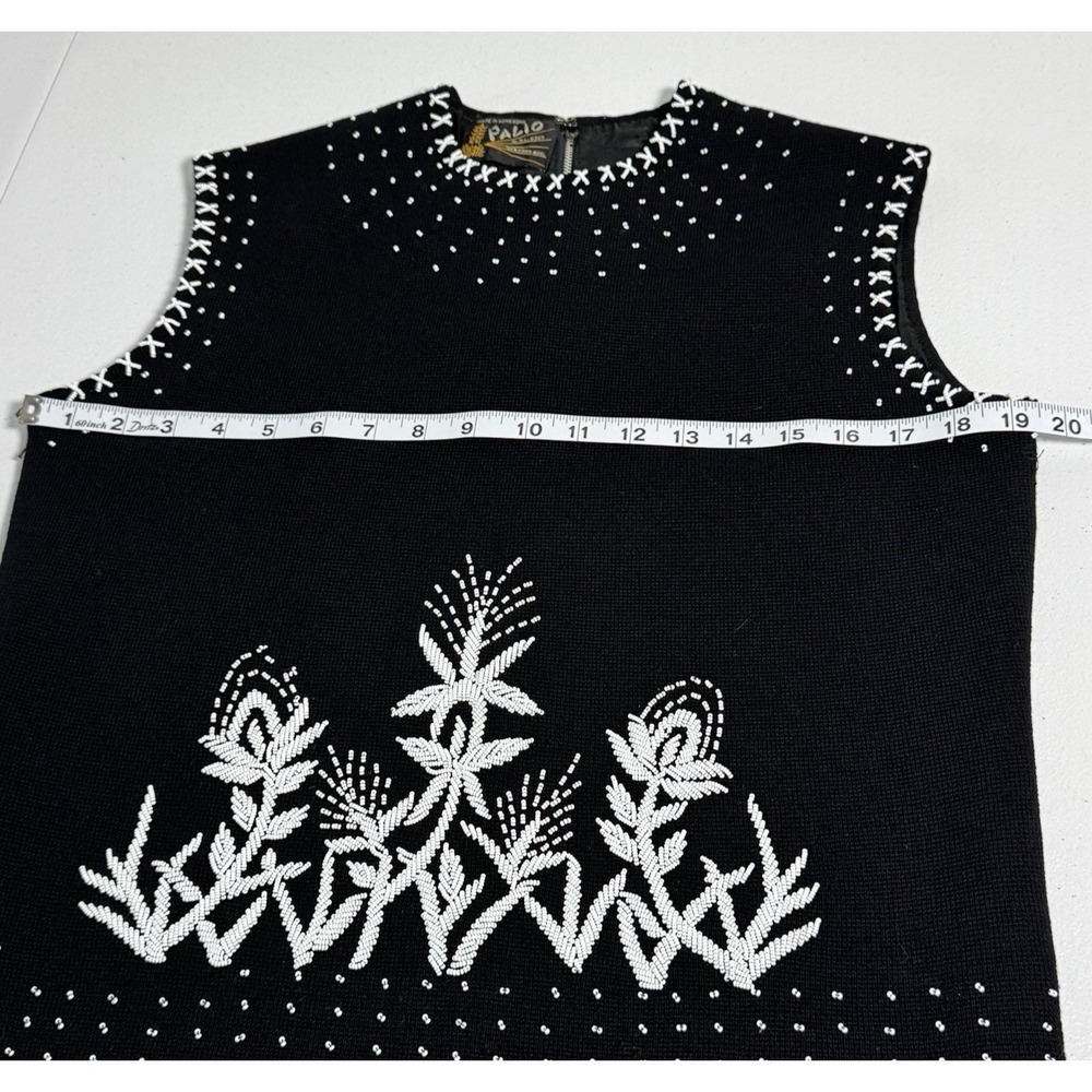 Vtg Palio Beaded Wool Sleeveless Top Black White Lined Back Zip Floral Knit M/L - Picture 5 of 14
